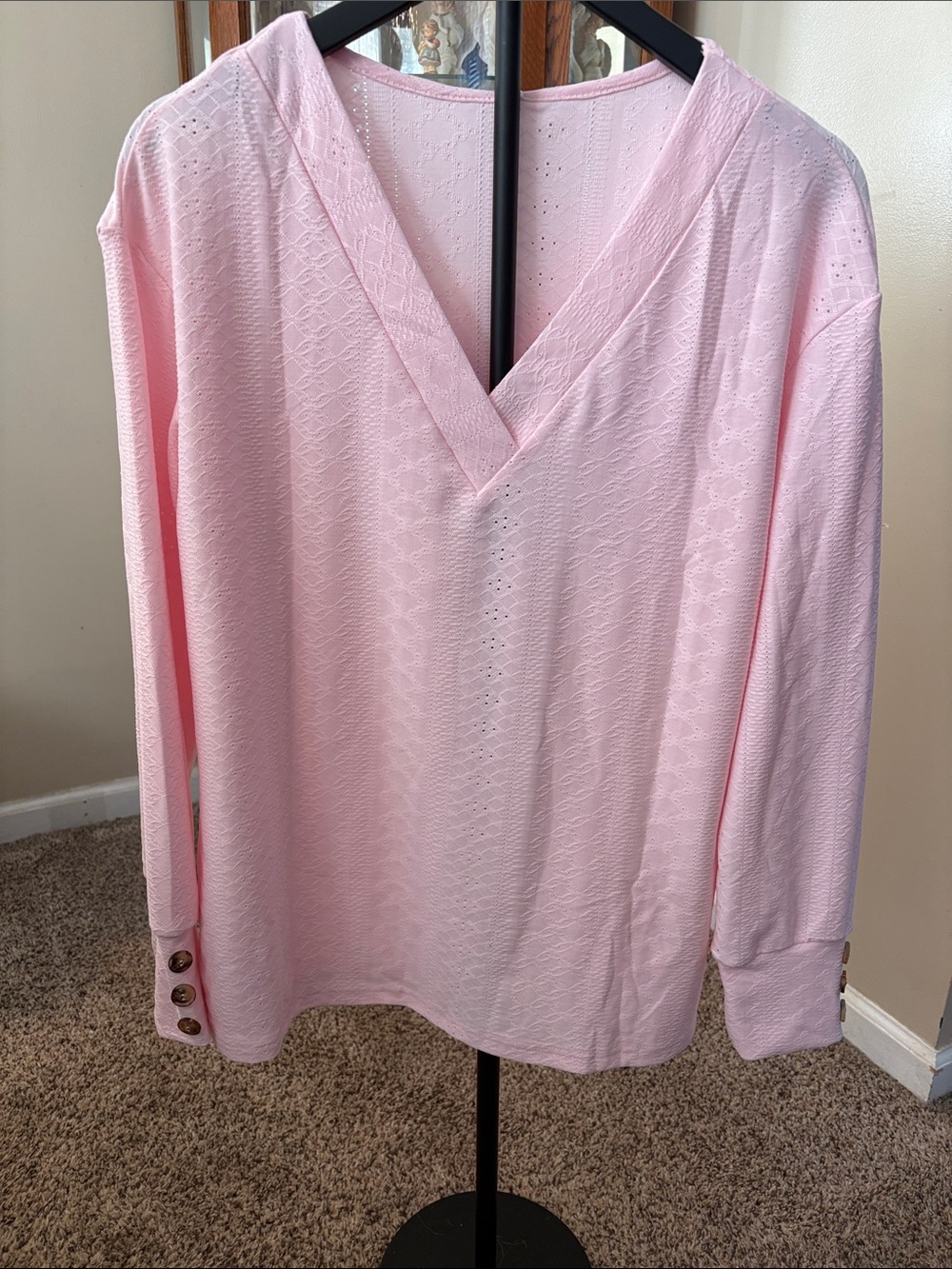 Light Pink V-Neck Long Sleeve Women's Top